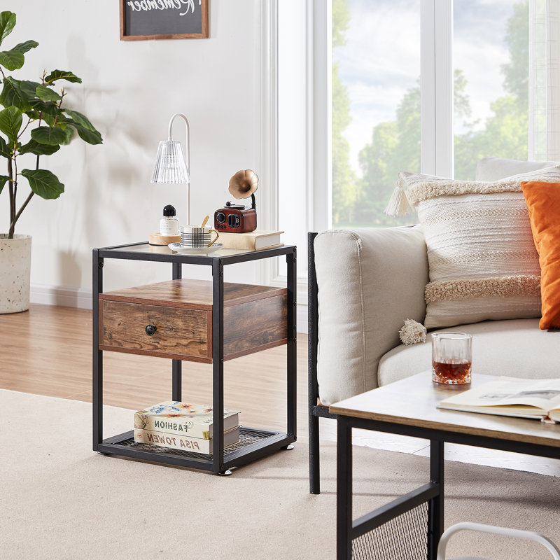 Foundry Select Quarles 21.7'' Tall Glass End Table with Storage